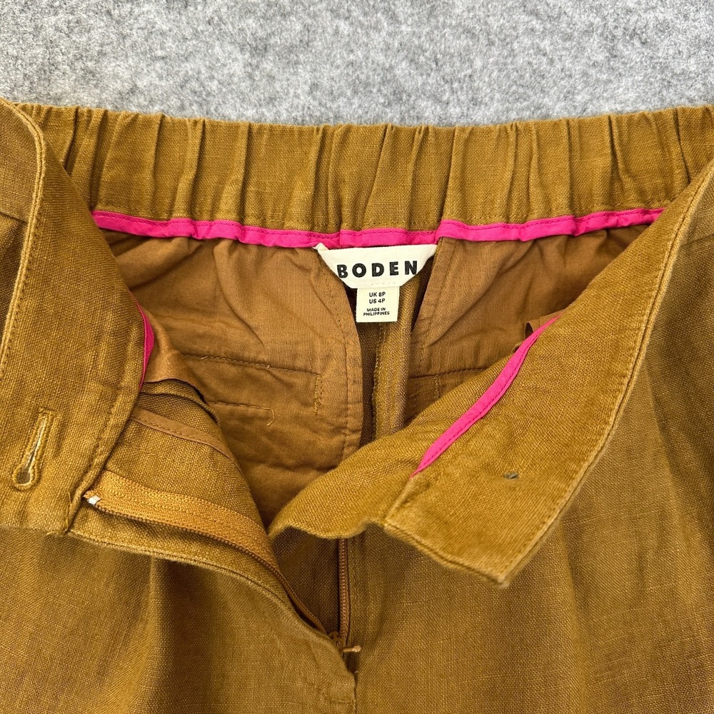 Boden Dulwich 100% Linen Trousers Womens 4P Gingerbread Wide Leg EUC - Picture 6 of 12
